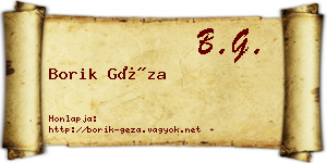 Borik Géza névjegykártya