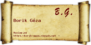 Borik Géza névjegykártya